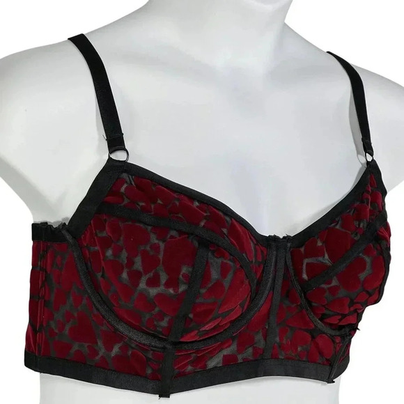 Torrid Curve NWT Womens 1 Bralette Longline Red Heart Velvet Burn Out Coquette - Picture 3 of 12